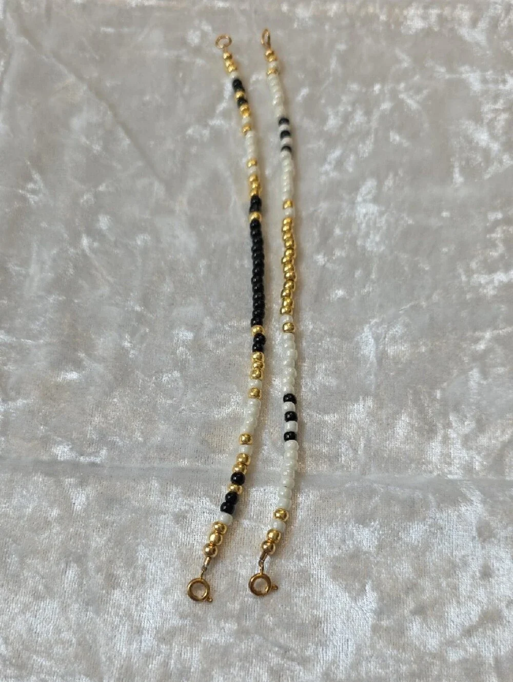 Gold Accent Black & White Beaded Bohemian, Colorblock Bracelet Set